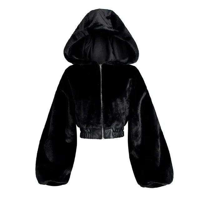 Furry Cropped Faux Fur Coat and Jacket for Women