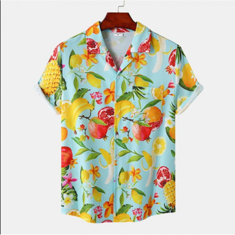 Men's Short Sleeve Hawaiian Print Shirt for Summer