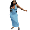 U Neck Backless Two Piece Skirt Set for Women