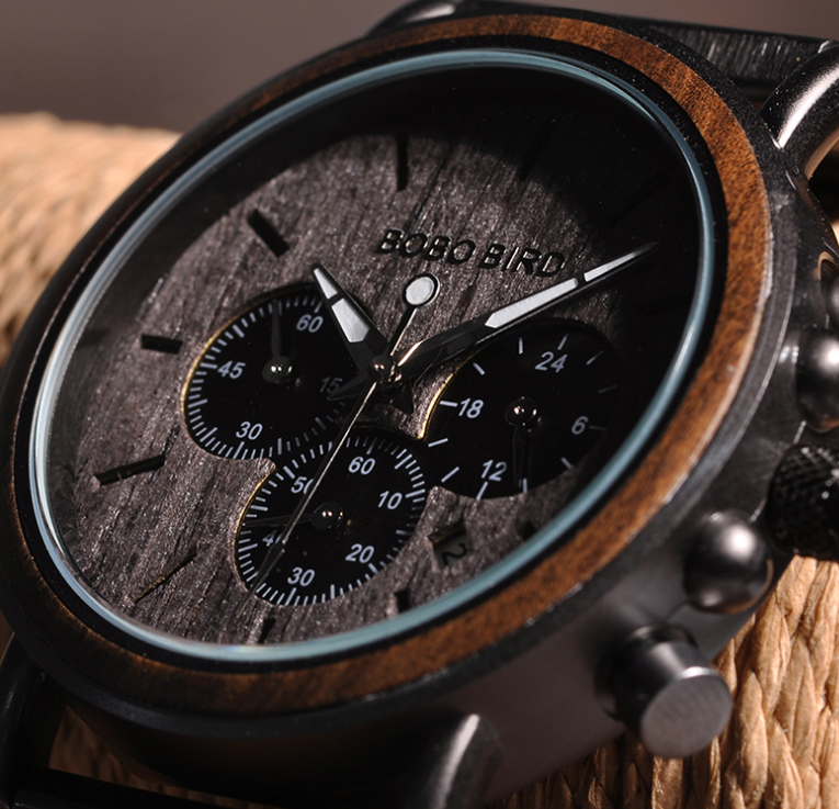 Men's Three-Eye Wooden Watch - Premium Design