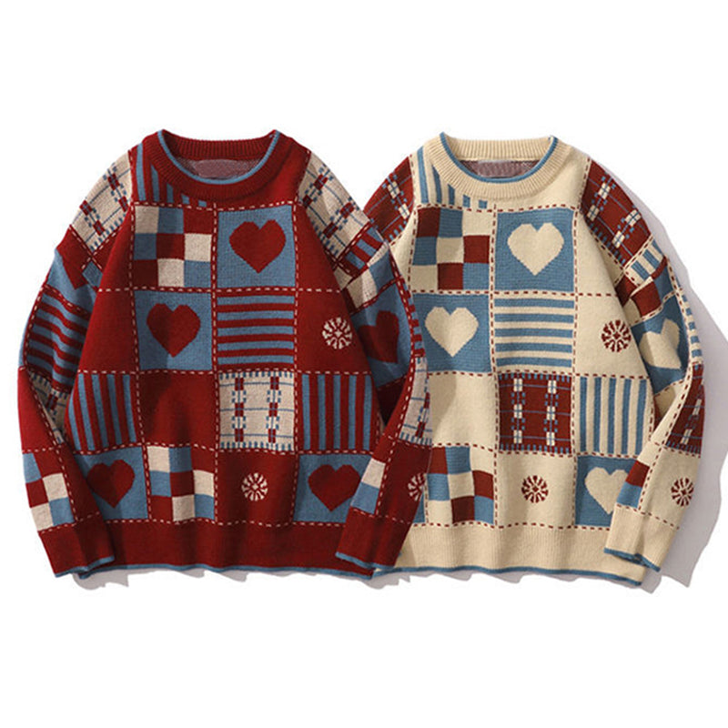 Vintage Hip Hop Love Knitted Cotton Sweater for Men