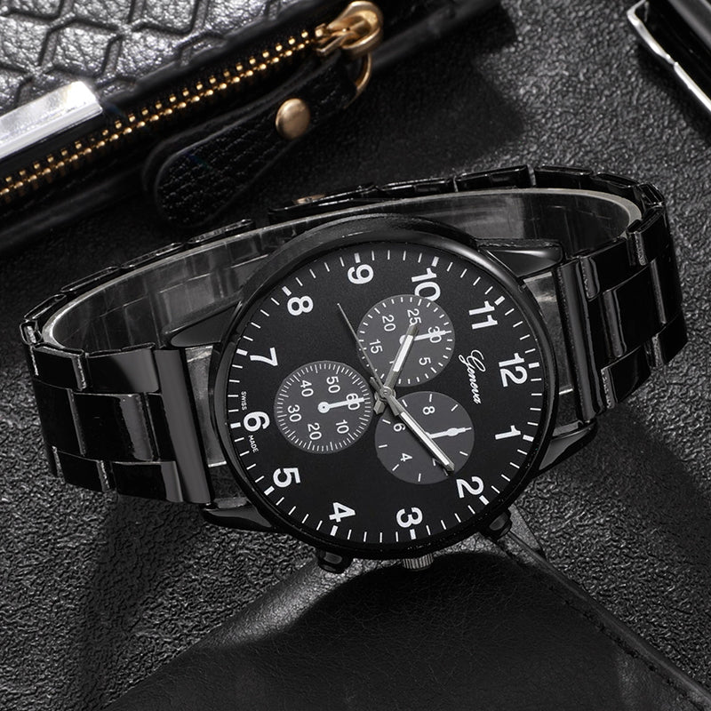 3PCS Men's Fashion Business Watches with Necklace Set