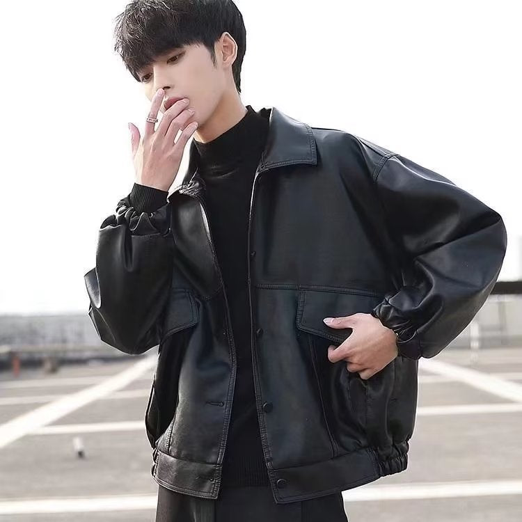 Korean Style Loose Leather Jacket for Men