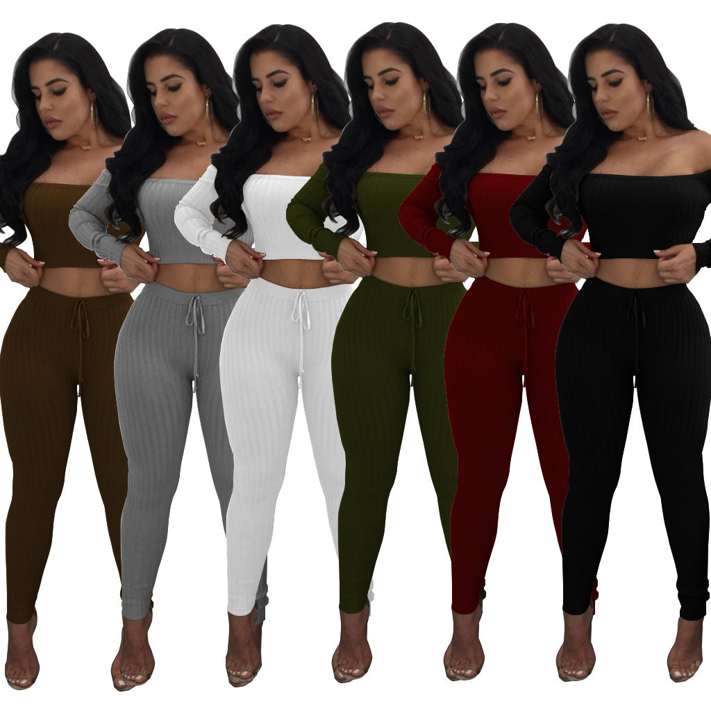 High Elastic Ribbed Long Pants Two-Piece Set