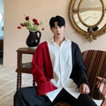 Color Block Loose Fit Long Sleeve Shirt for Men