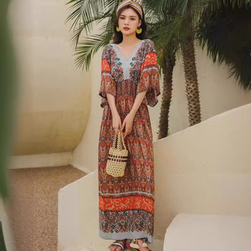 Southeast Asia Travel Floral Cotton Dress for Summer