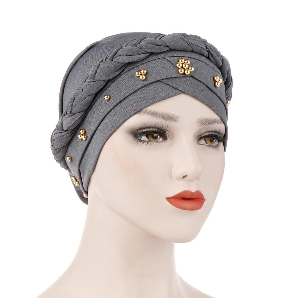 Single Color Gold Pearl Whip Cap for Muslim Headscarf