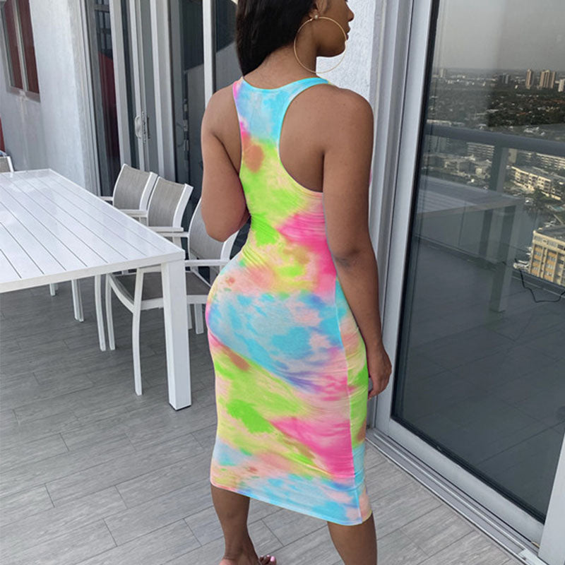 Rainbow Tie Dye Summer Skinny Dress for Women