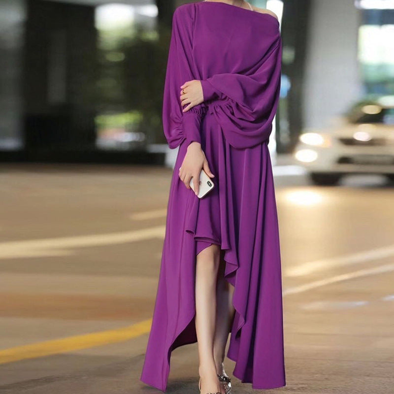 Creative Irregular Solid Color Dress for Women
