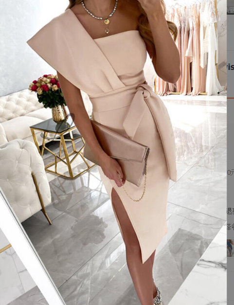 Asymmetrical One-Shoulder Elegant Dress with Ruffles