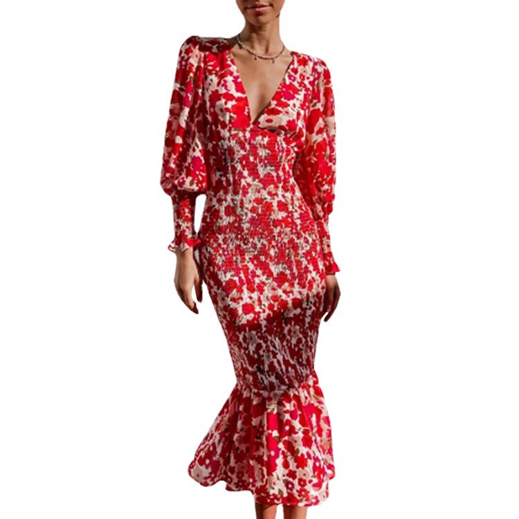 2023 Spring V-Neck Fitted Mermaid Dress for Women