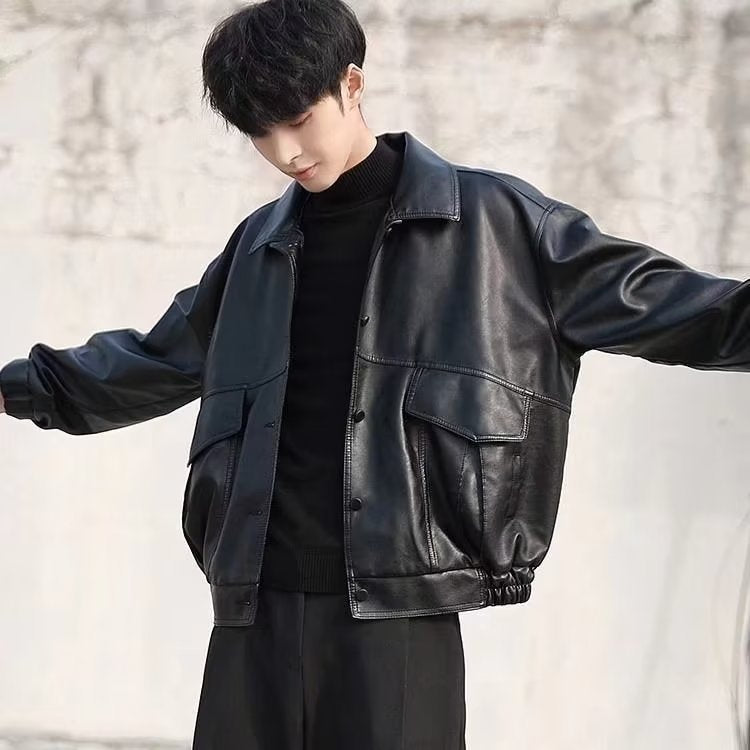 Korean Style Loose Leather Jacket for Men