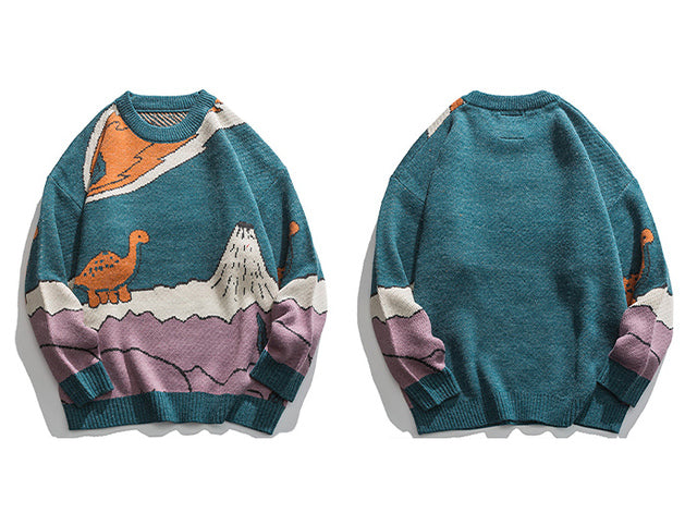 Vintage Cartoon Dinosaur Knitted Pullover Sweater