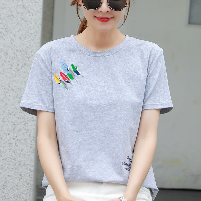 Summer Loose Cotton T-Shirt for Women - Short Sleeve