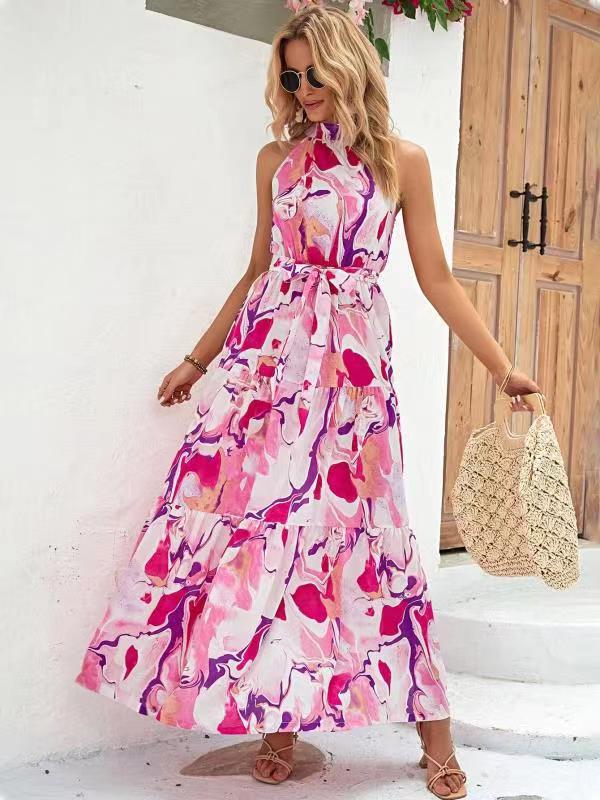 Evarisluxe Bohemian Printed Sleeveless Ruffle Dress