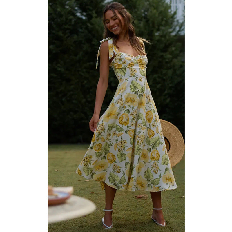 Fashionable Printed Tie Dress for Spring/Summer 2024