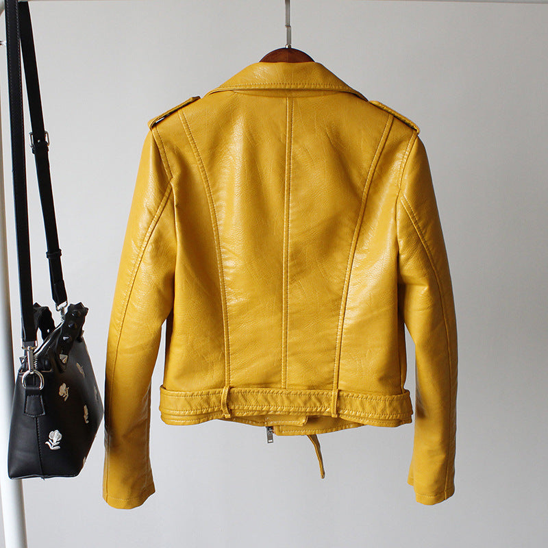 Motorcycle Collar Long Sleeve Slim Fit Leather Jacket