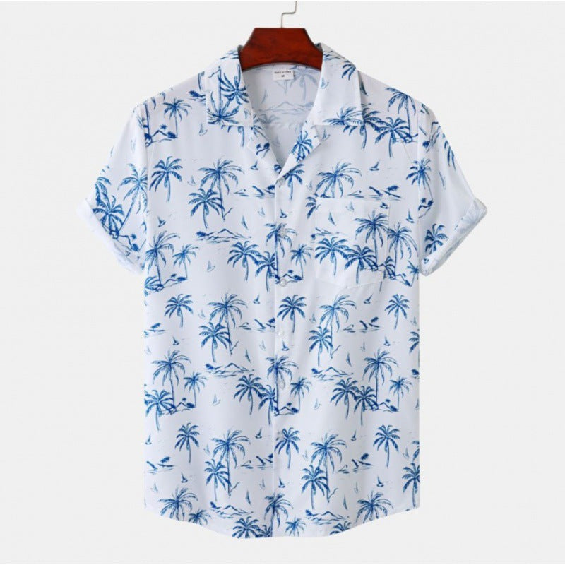 Men's Short Sleeve Hawaiian Print Shirt for Summer
