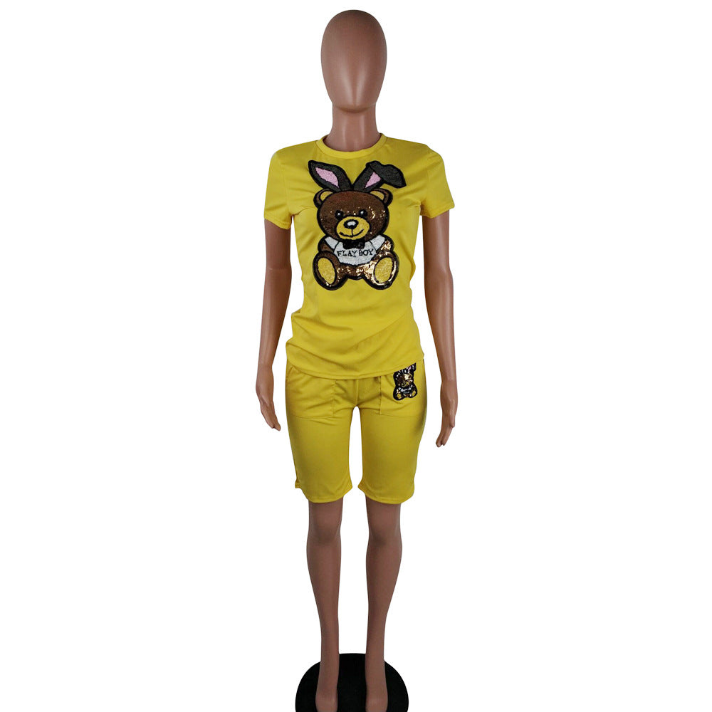 Sequin Cartoon 2-Piece Plus Size Summer Outfit Set