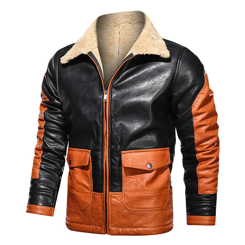 Men's Winter Loose Fit Leather Jacket with Pockets