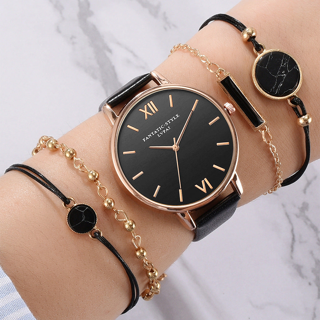 Evarisluxe Leather Strap Quartz Watch Set