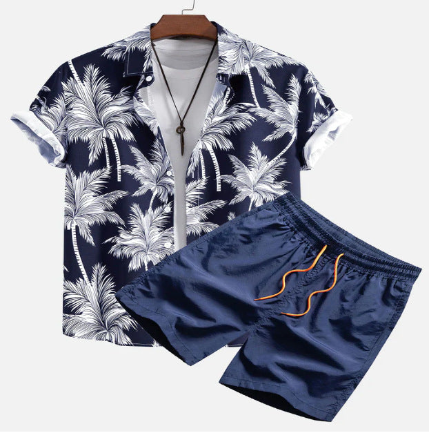 Men's Casual 3D Printed Hawaiian Shirt and Shorts Set