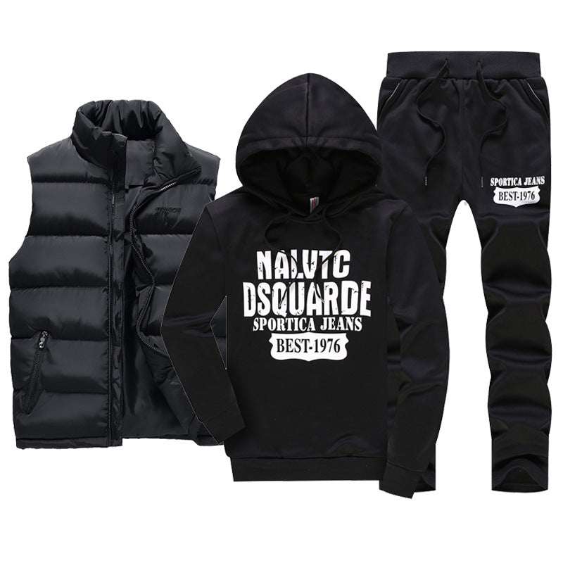 Men's Casual Sportswear Set with Vest and Hoodie (3 Pieces)