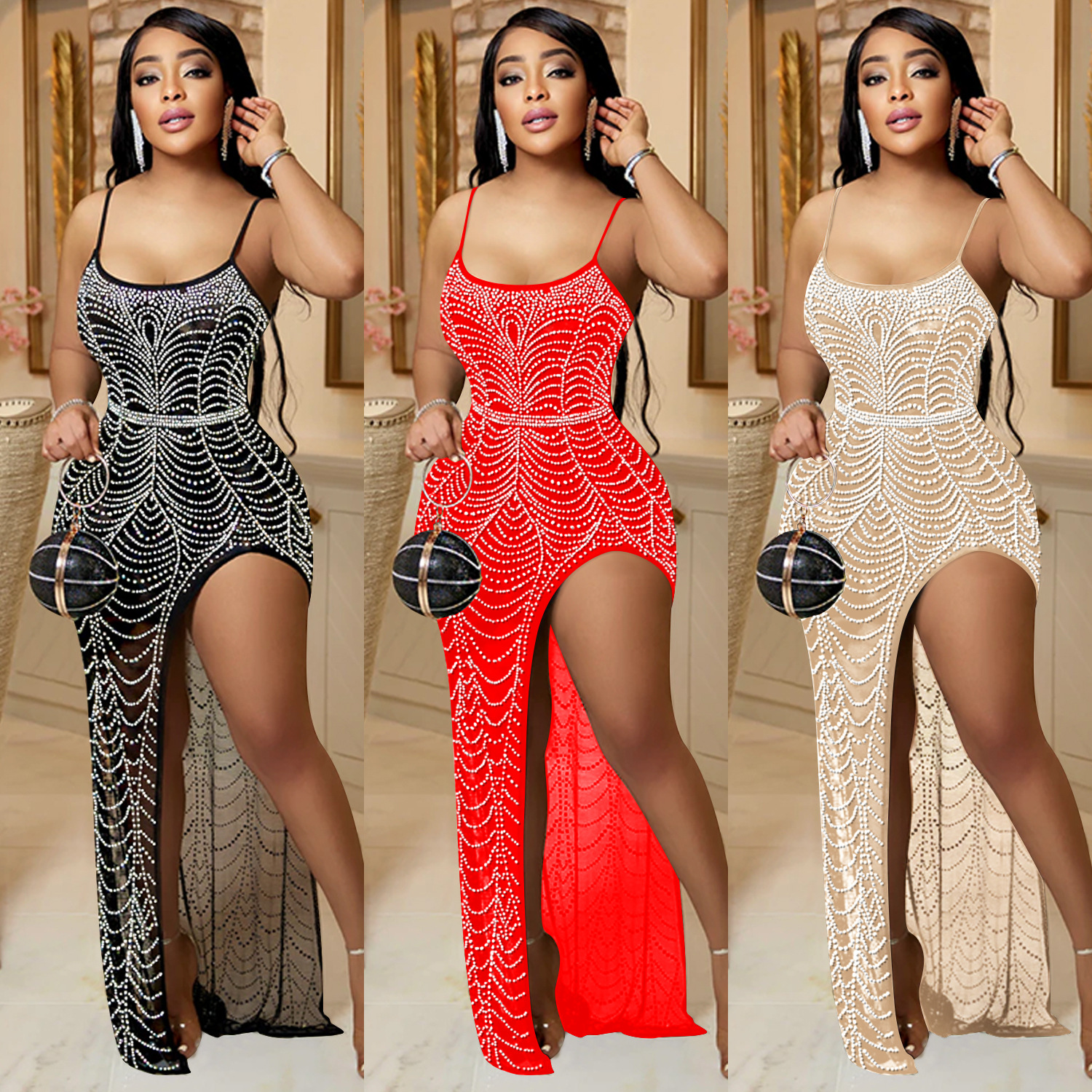 Evarisluxe Rhinestone Sling Evening Dress