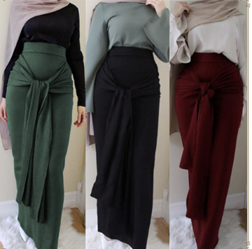 Solid Color Muslim Hip Skirt for Women