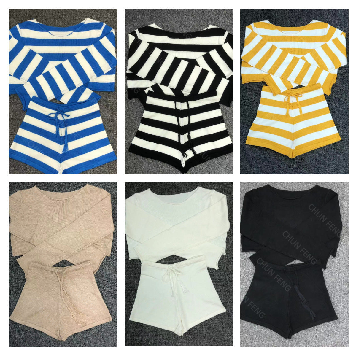2024 Spring/Summer Women's Striped Knit Crop Set
