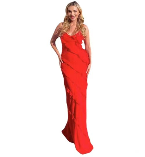 Spring Summer Sexy Backless U-Neck Side Slit Dress