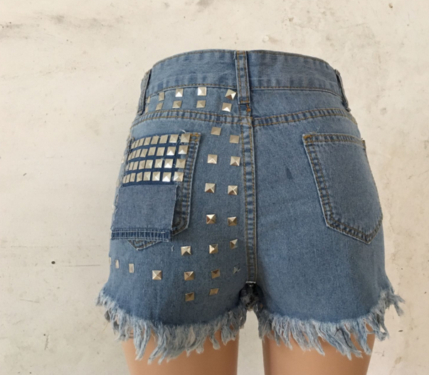 Summer Ripped Denim Shorts with Studs for Women
