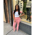 Women's Contrast Color Short Sleeve Top & Trousers 2-Piece Casual Set