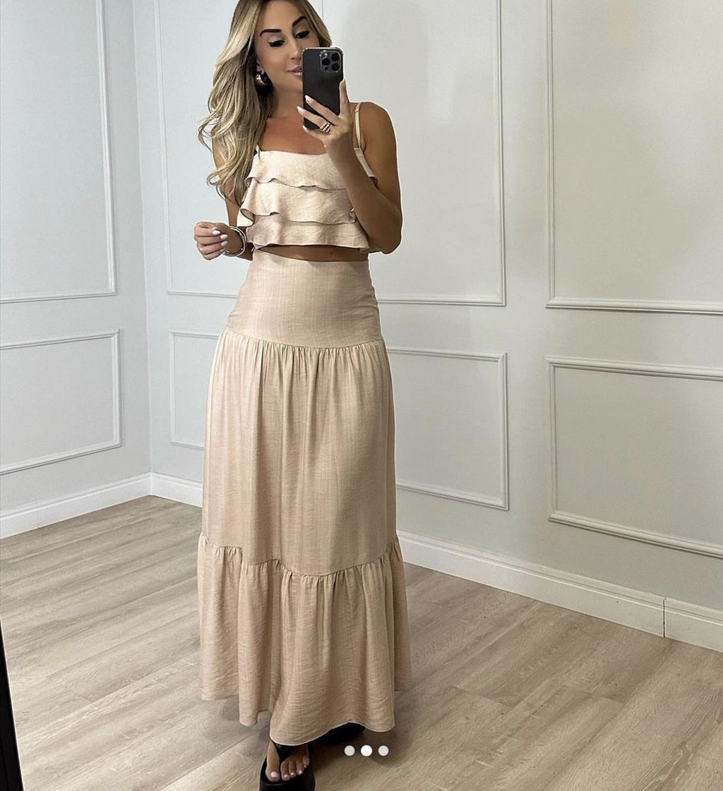 2024 Spring Summer Fashion Set with Ruffle Hem Dress