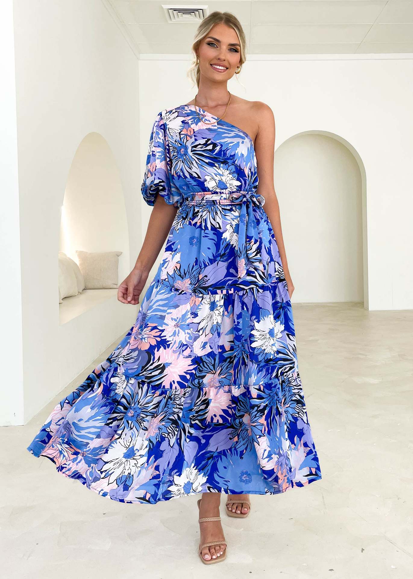 The Bloom Short-Sleeve Floral Maxi Dress | Evarisluxe