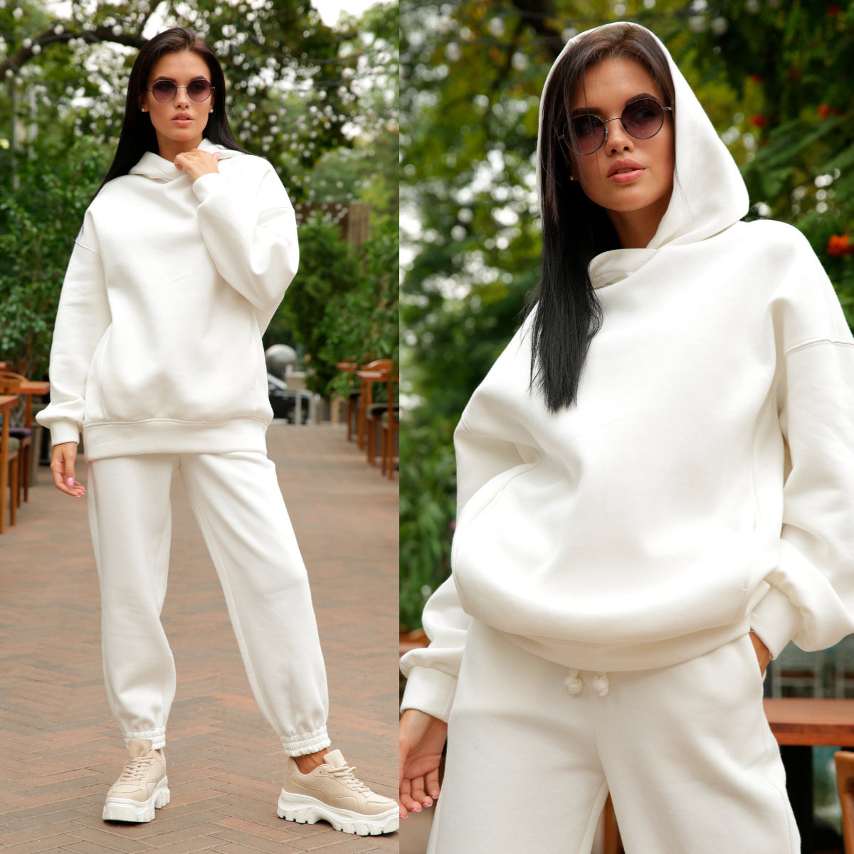Fashionable Solid Color Hoodie & Casual 2-Piece Set
