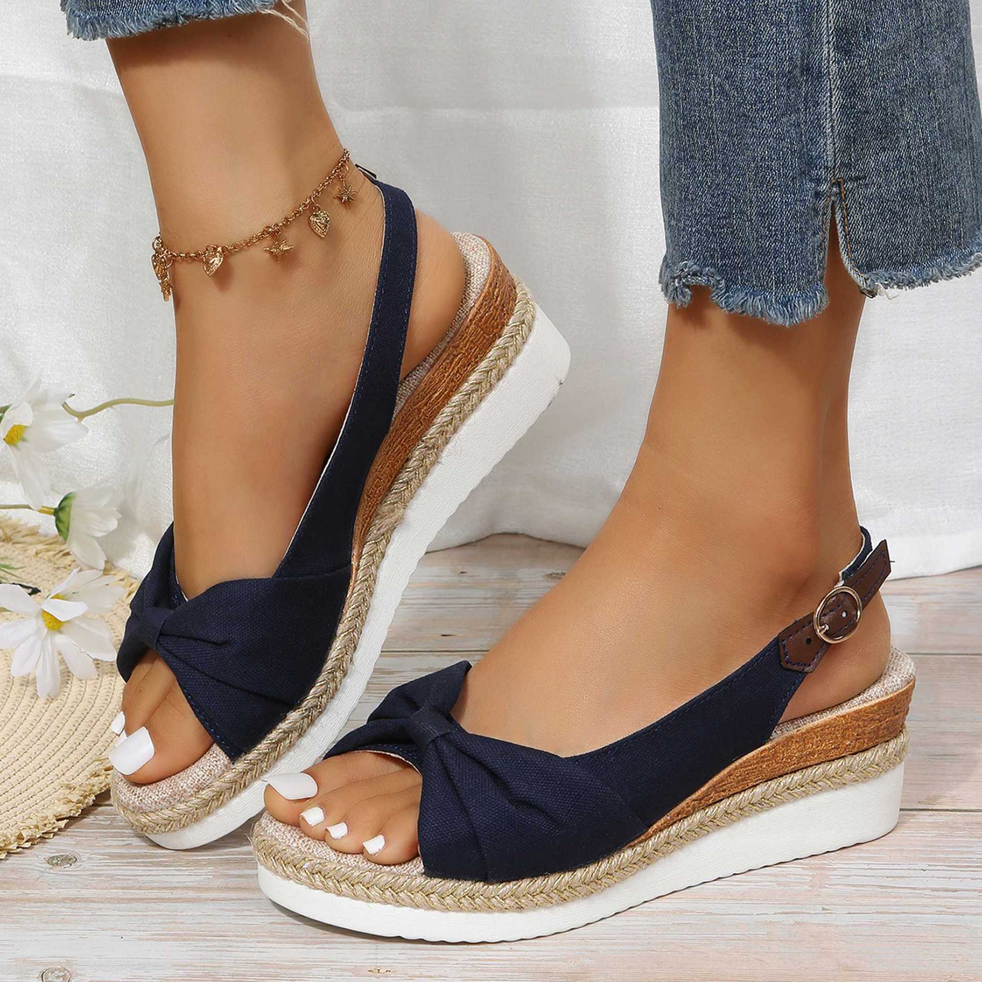 2023 Summer Plus Size Bow Wedge Casual Sandals for Women