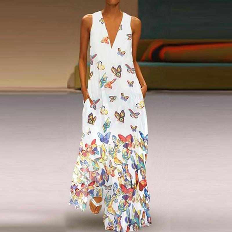 Bohemian Butterfly Print Summer Maxi Dress for Women