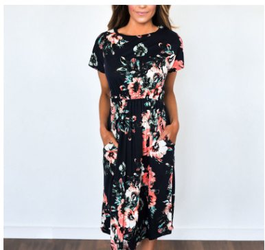 Spring Summer Long Sleeve Floral Print Dress
