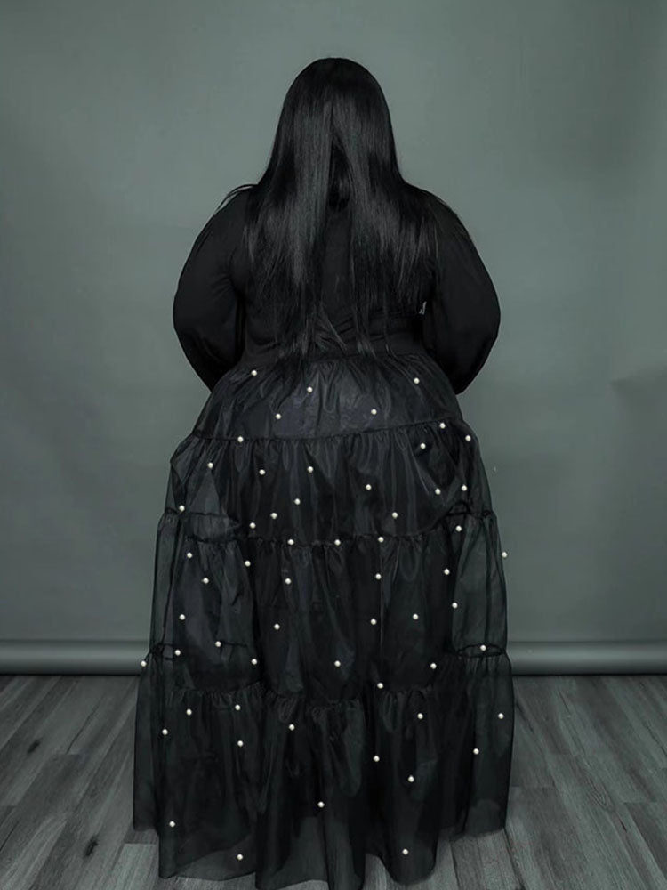 The Filet Luxe Plus Size Mesh Maxi Dress | Evarisluxe