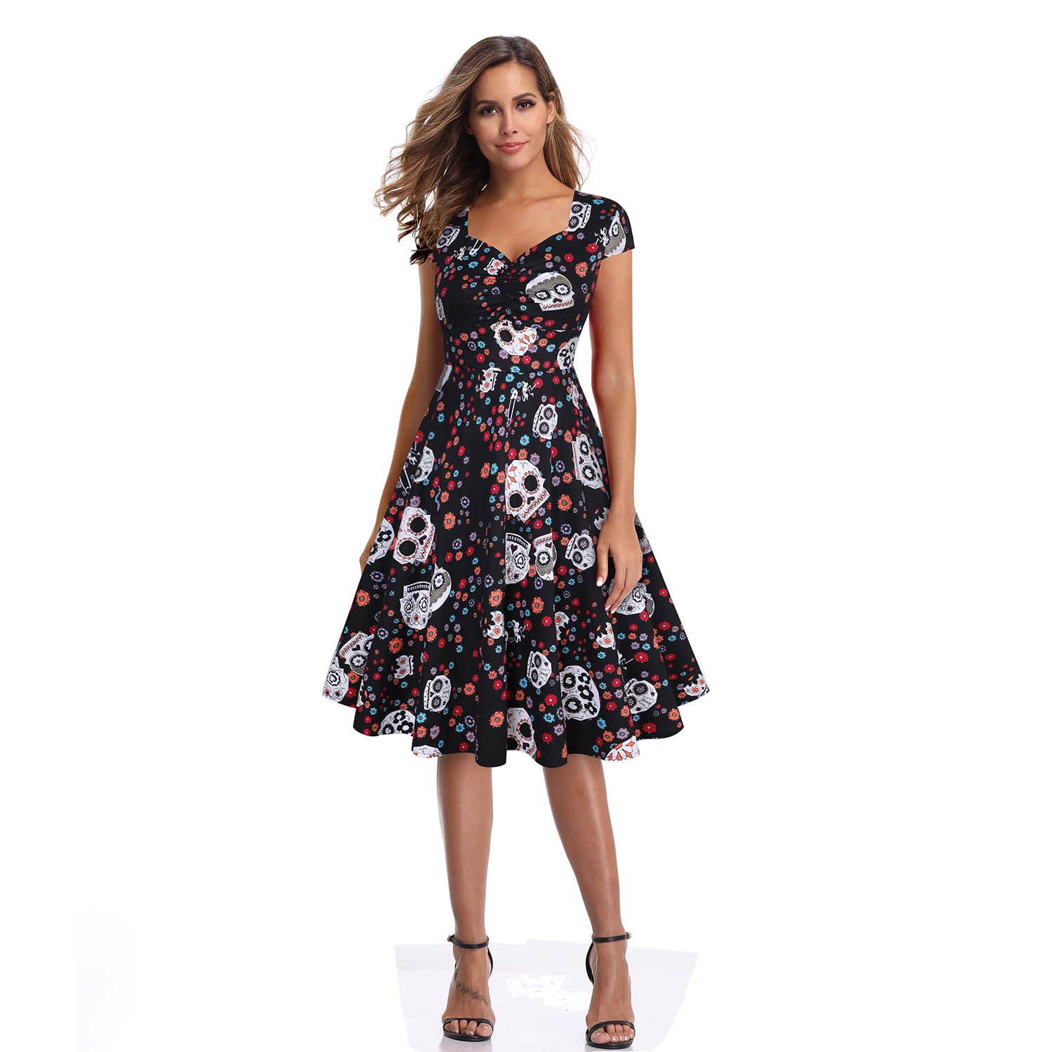 2019 Summer Vintage Hepburn Style Floral Dress
