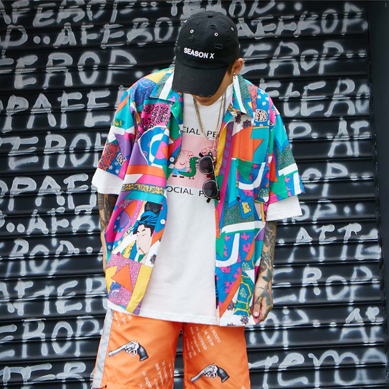 Men's Retro Hawaiian Print Short Sleeve Shirt