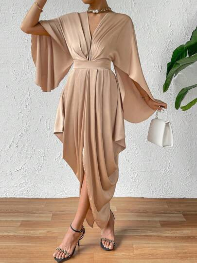 Evarisluxe Pleated Wave Midi Dress