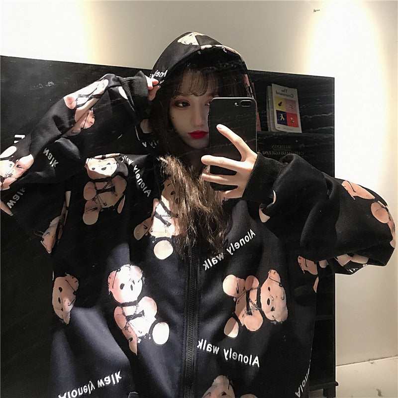 Trendy Bear Hoodie for Women - Loose Fit Autumn Jacket