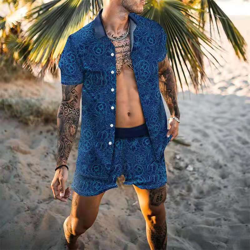 Men's Printed Casual Loose Two-Piece Beach Outfit