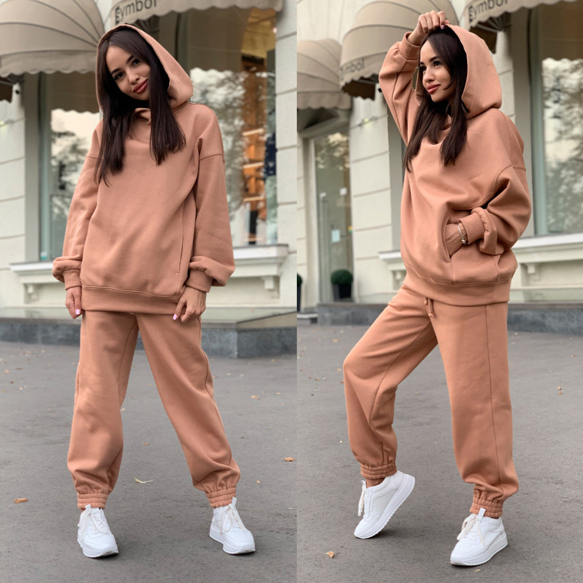 Fashionable Solid Color Hoodie & Casual 2-Piece Set