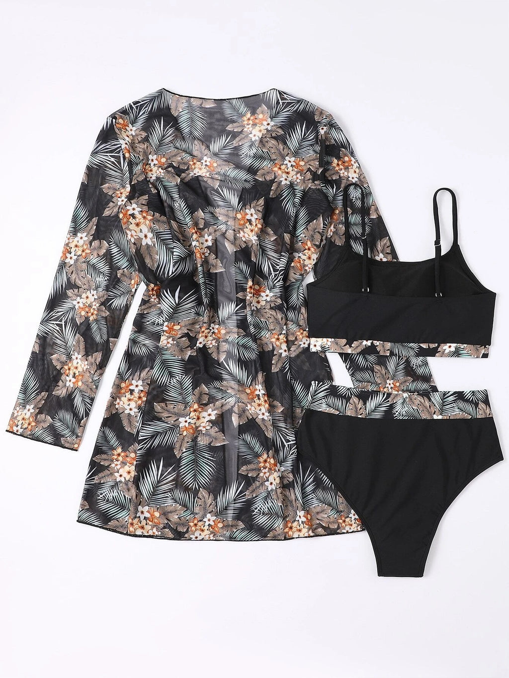 High Waist Women's Three-Piece Swimsuit Set with Cover-Up
