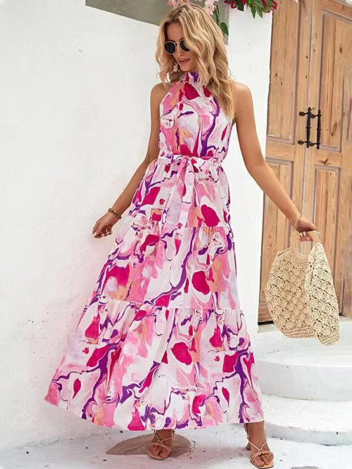 Evarisluxe Bohemian Printed Sleeveless Ruffle Dress