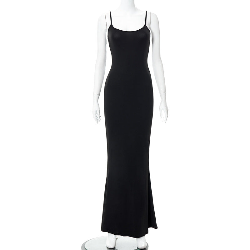 Slim Peach Fishtail Sleeveless Dress for Women