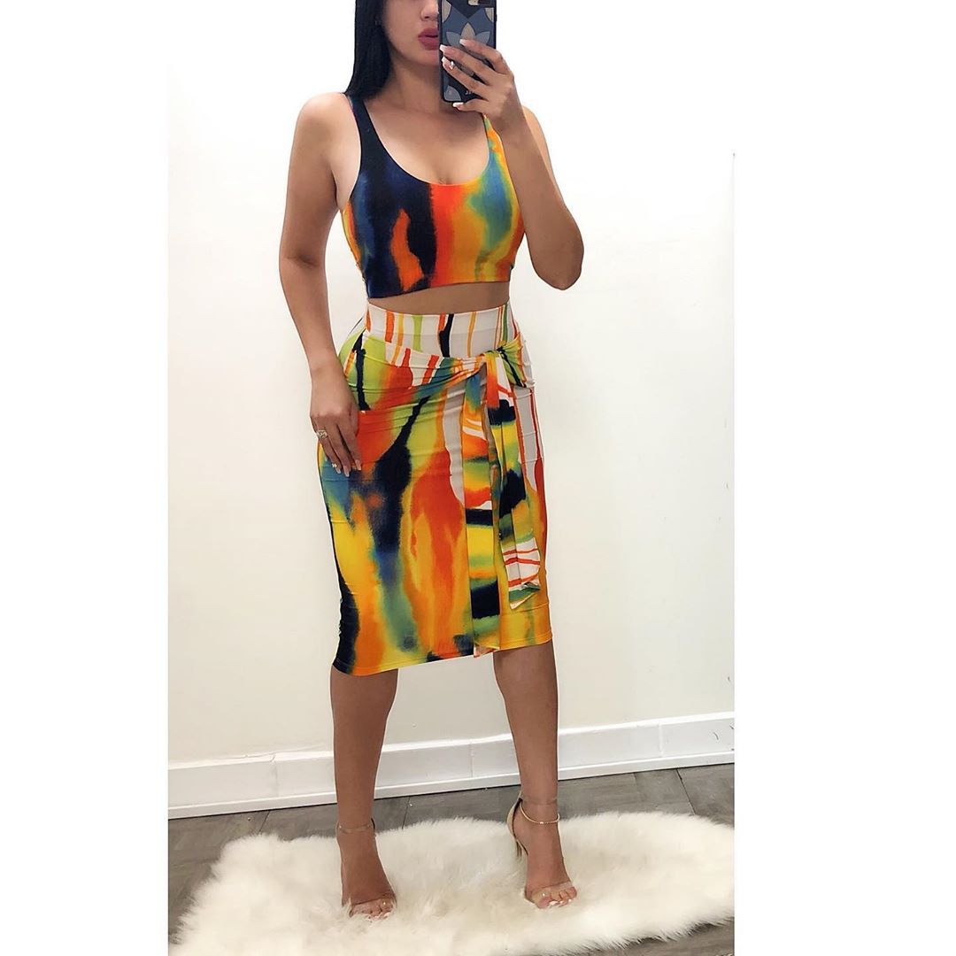 DN8241 Summer Tie-Dye Camisole Dress Set for Women